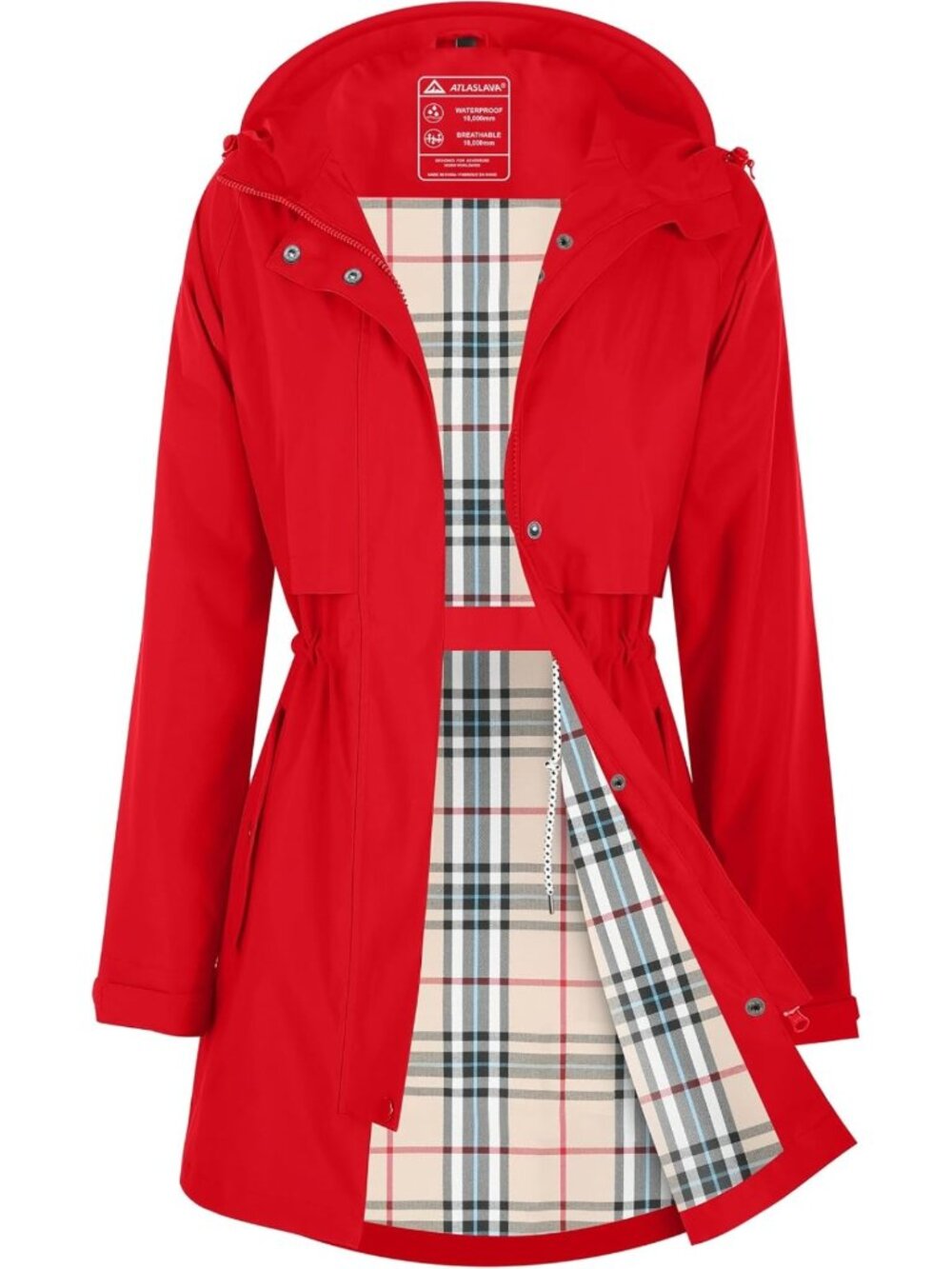 Waterproof Women's Rain Jacket with Hood, Breathable Long Trench Coat S-3XL